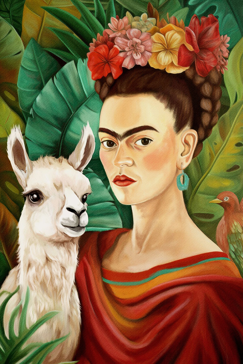 Frida Kahlo And Llama Portrait
