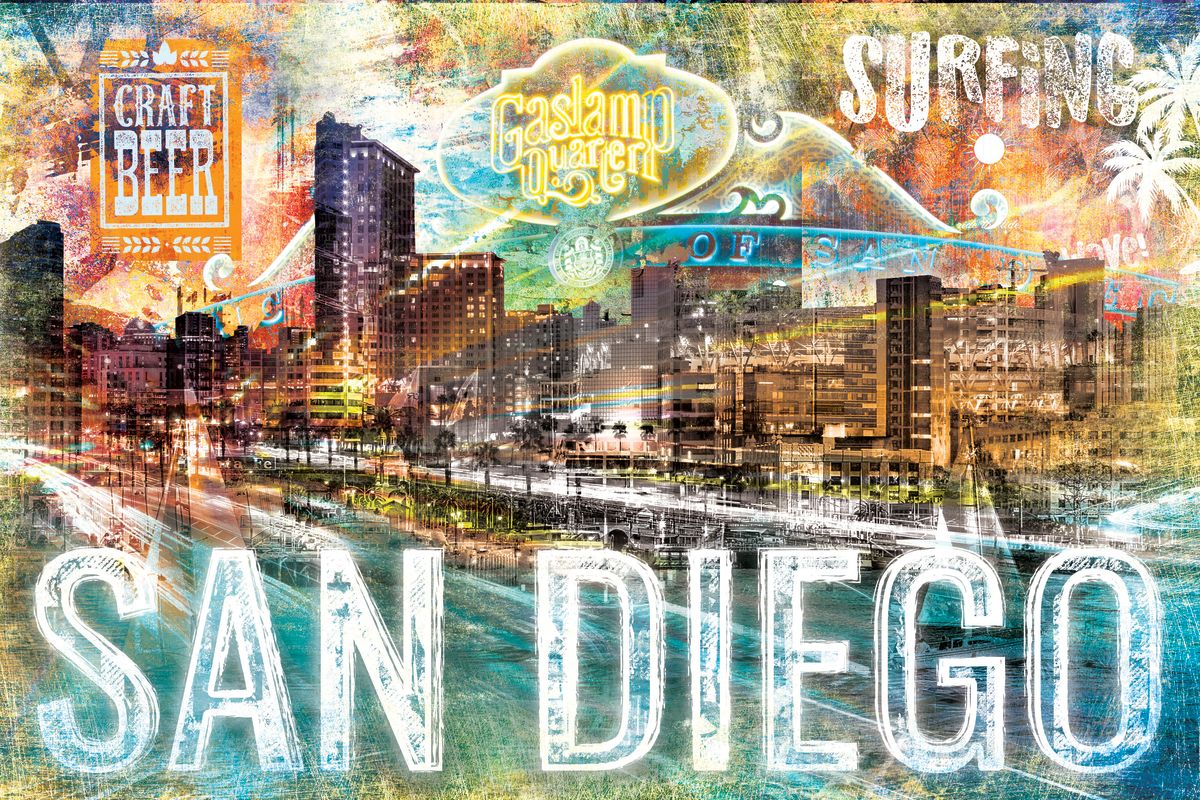 San Diego City Landmarks Grunge