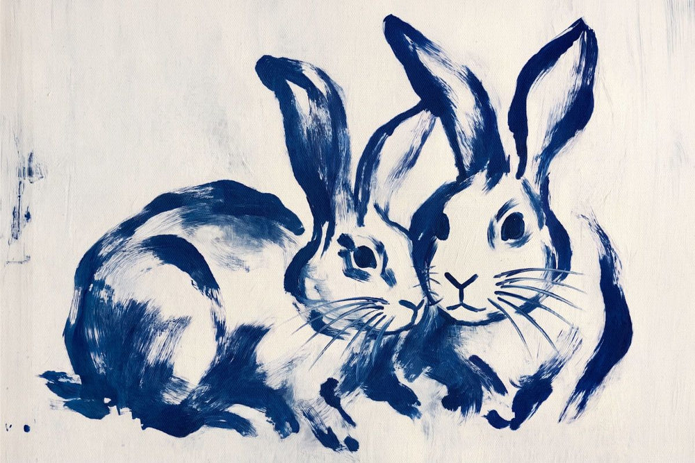 Two Blue Rabbits Painting