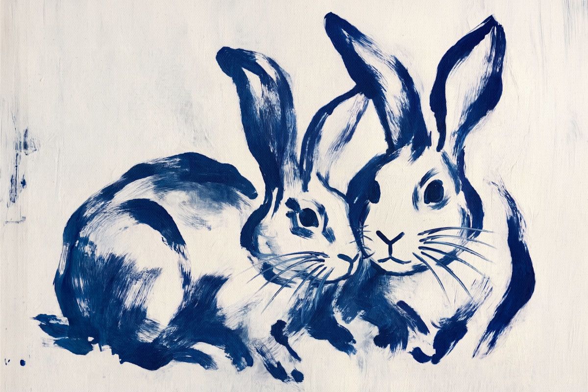 Two Blue Rabbits Painting
