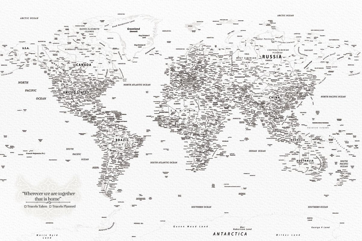 Wherever We Are II Push Pin World Map