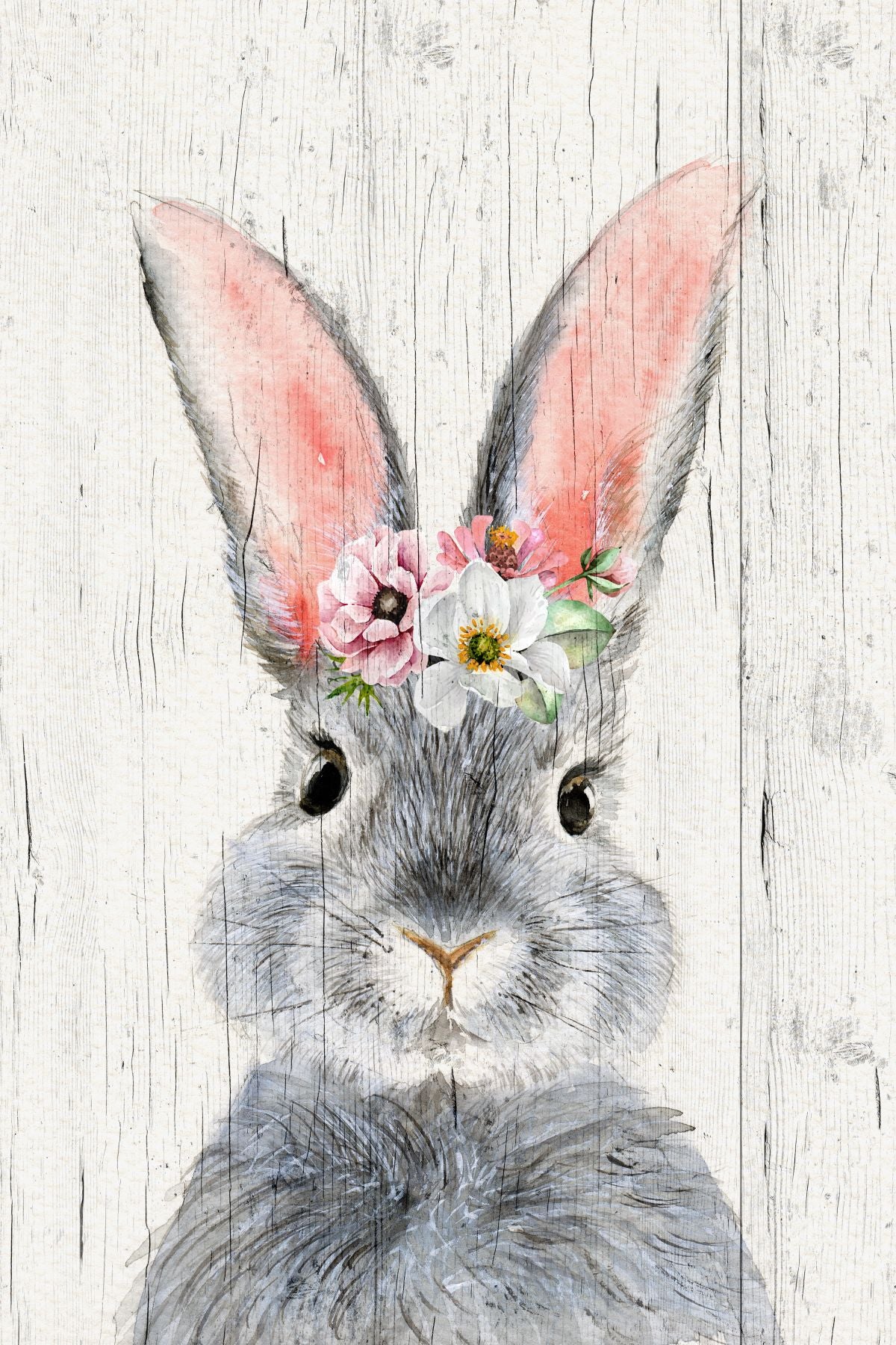 Floral Bunny On Wood – Pineapple Licensing