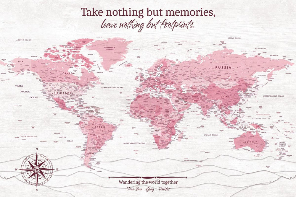 Memories And Footprints Push Pin World Map