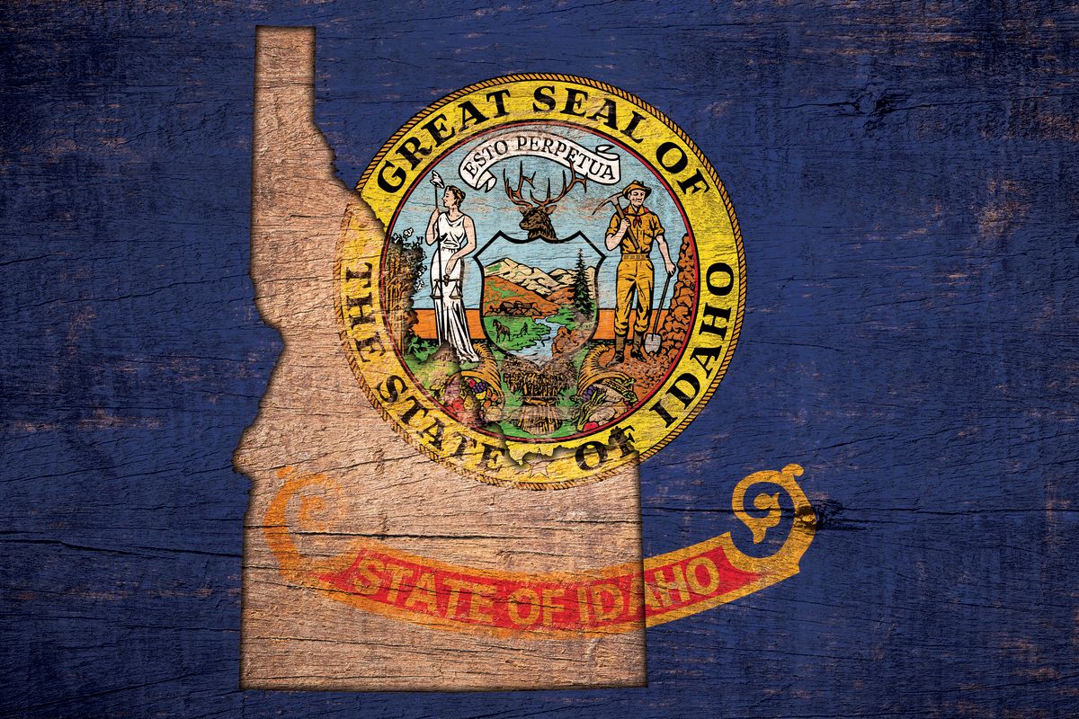 State Map Over Idaho Flag