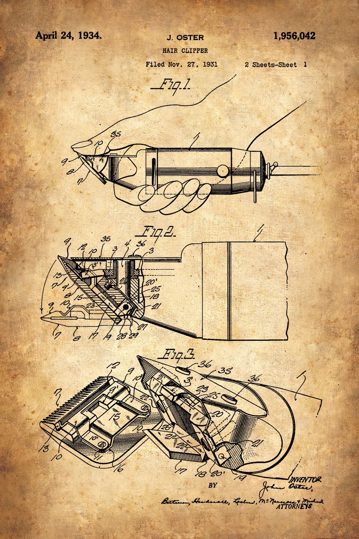 Hair Clipper 1931 Patent