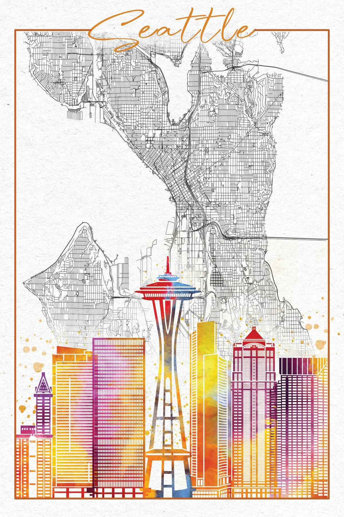 Seattle Skyline City Map
