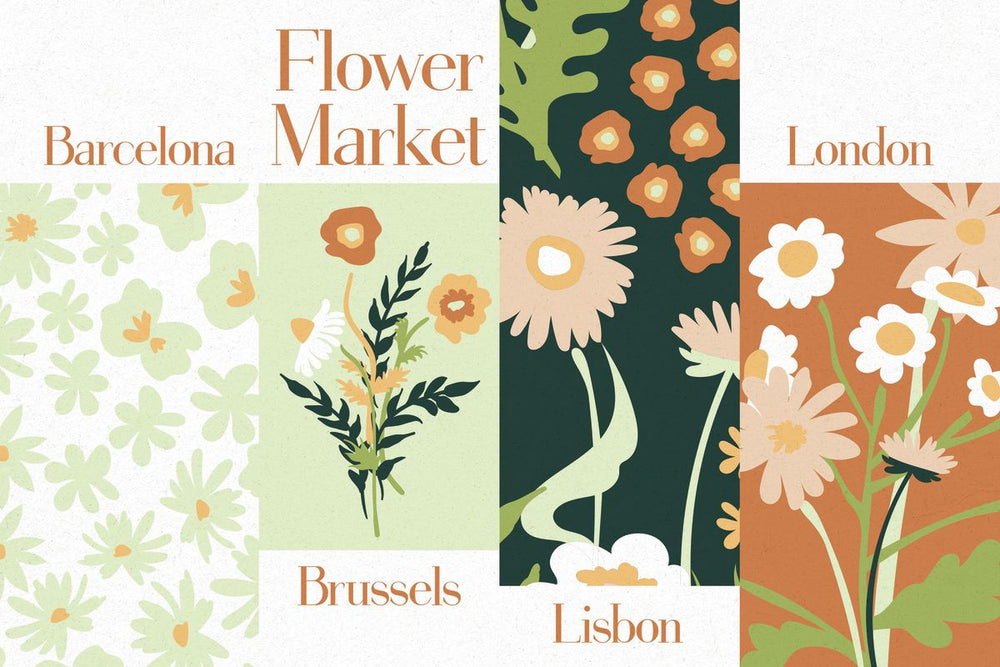 Barcelona Brussels Lisbon London Flower Market Posters