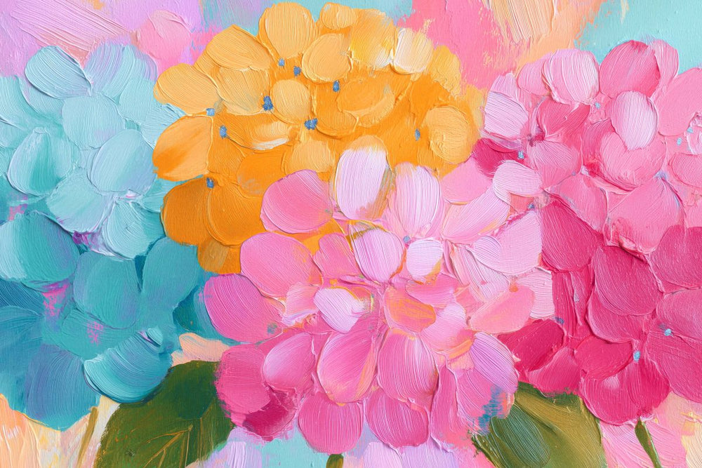 Pastel Hydrangeas In Full Bloom