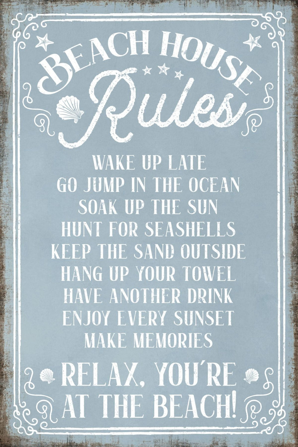 Beach House Rules Typography Sign Wall Art