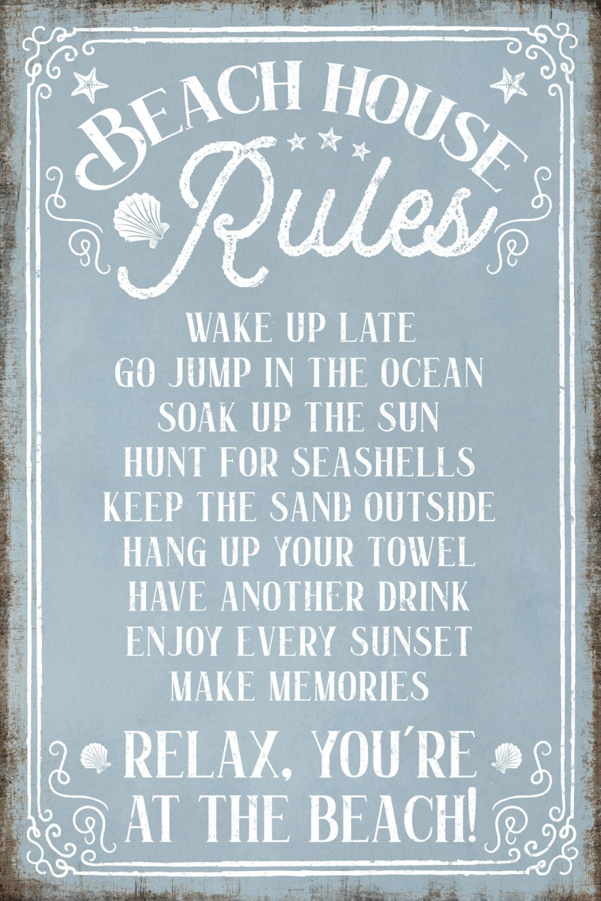 Beach House Rules Typography Sign Wall Art