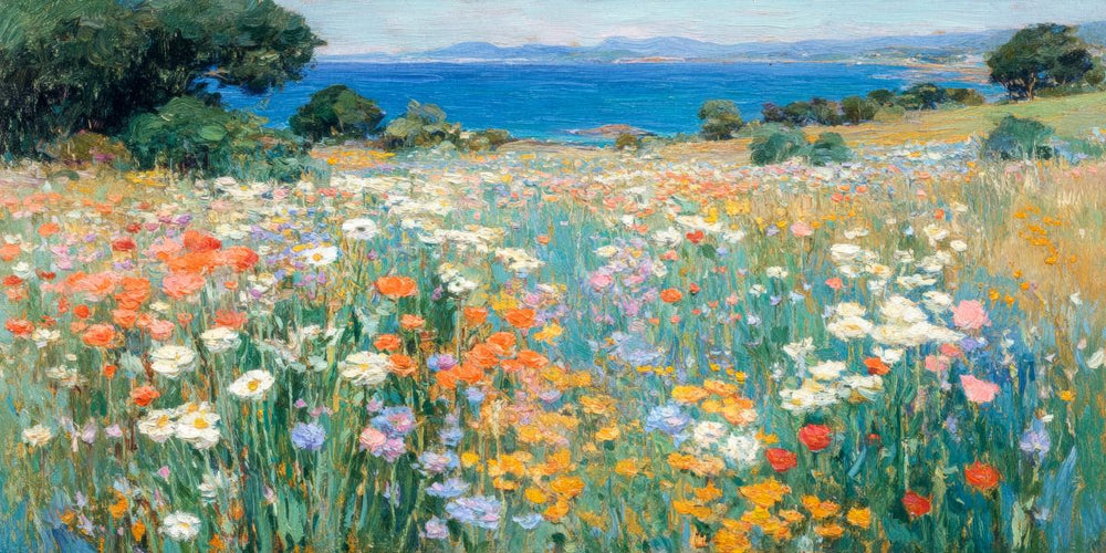 Colorful Wildflower Meadow by the Sea