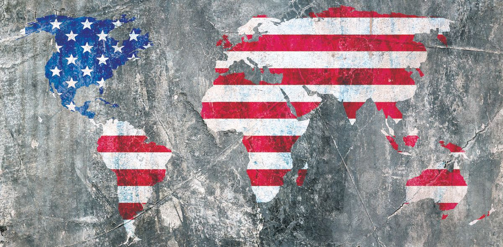 US Flag World Map On Concrete
