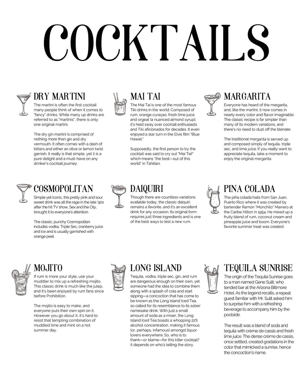 Minimalist Cocktails Chart
