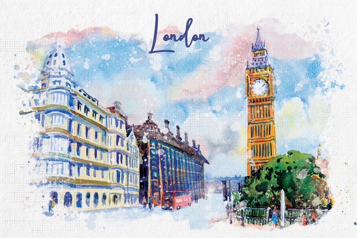 Watercolor London Scene