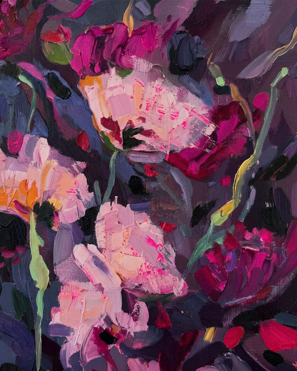 Vibrant Floral Nocturne in Magenta and Purple