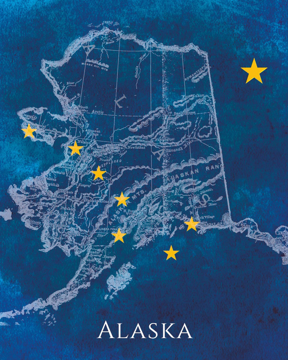 Alaska State Flag Over Map