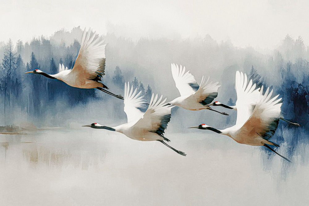 Flying Japanese Cranes