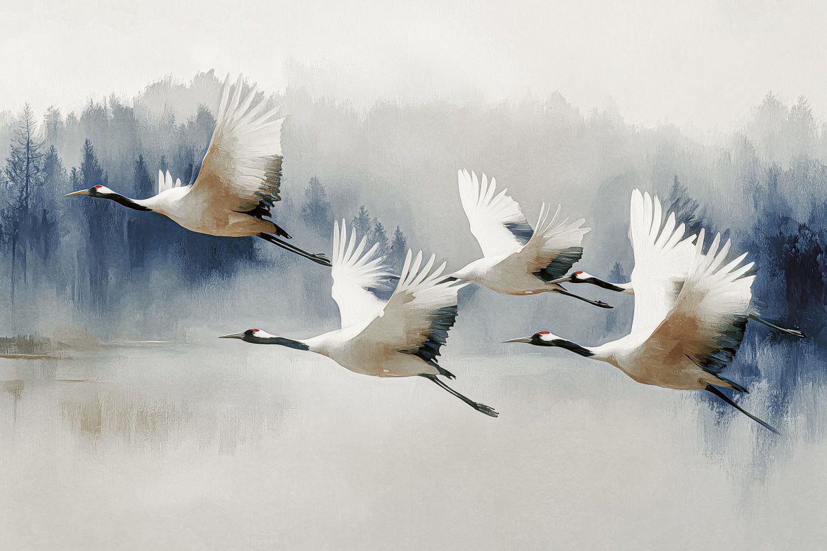 Flying Japanese Cranes