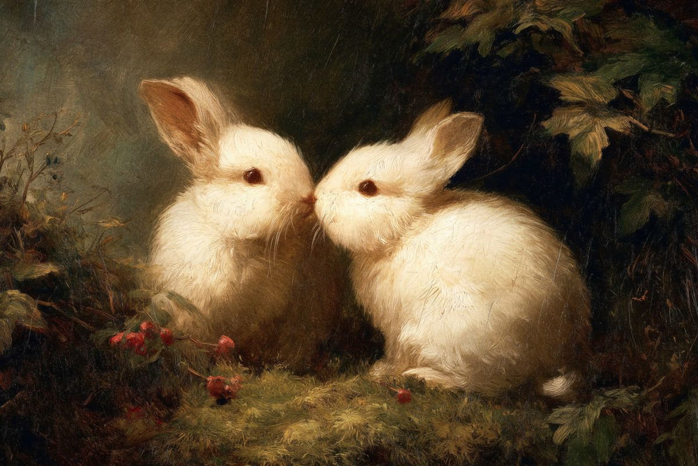 Two Sweet Rabbits Kissing