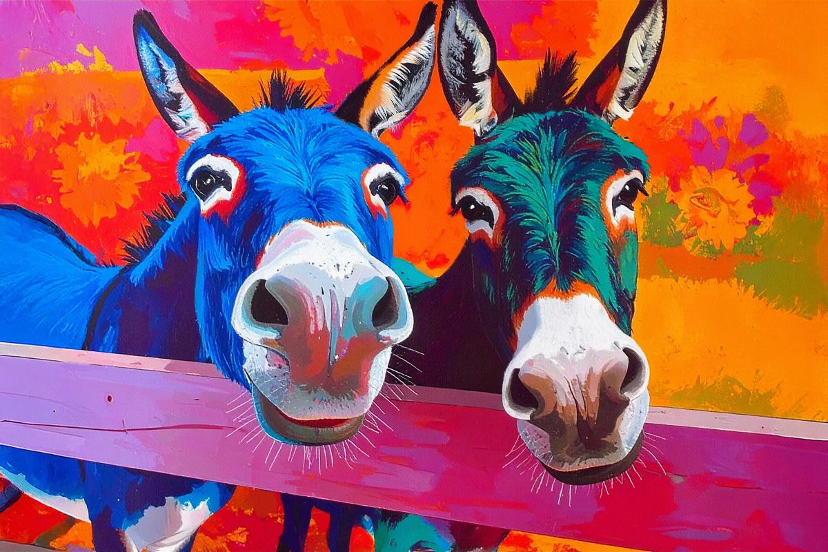 Donkey Friends At Sunset