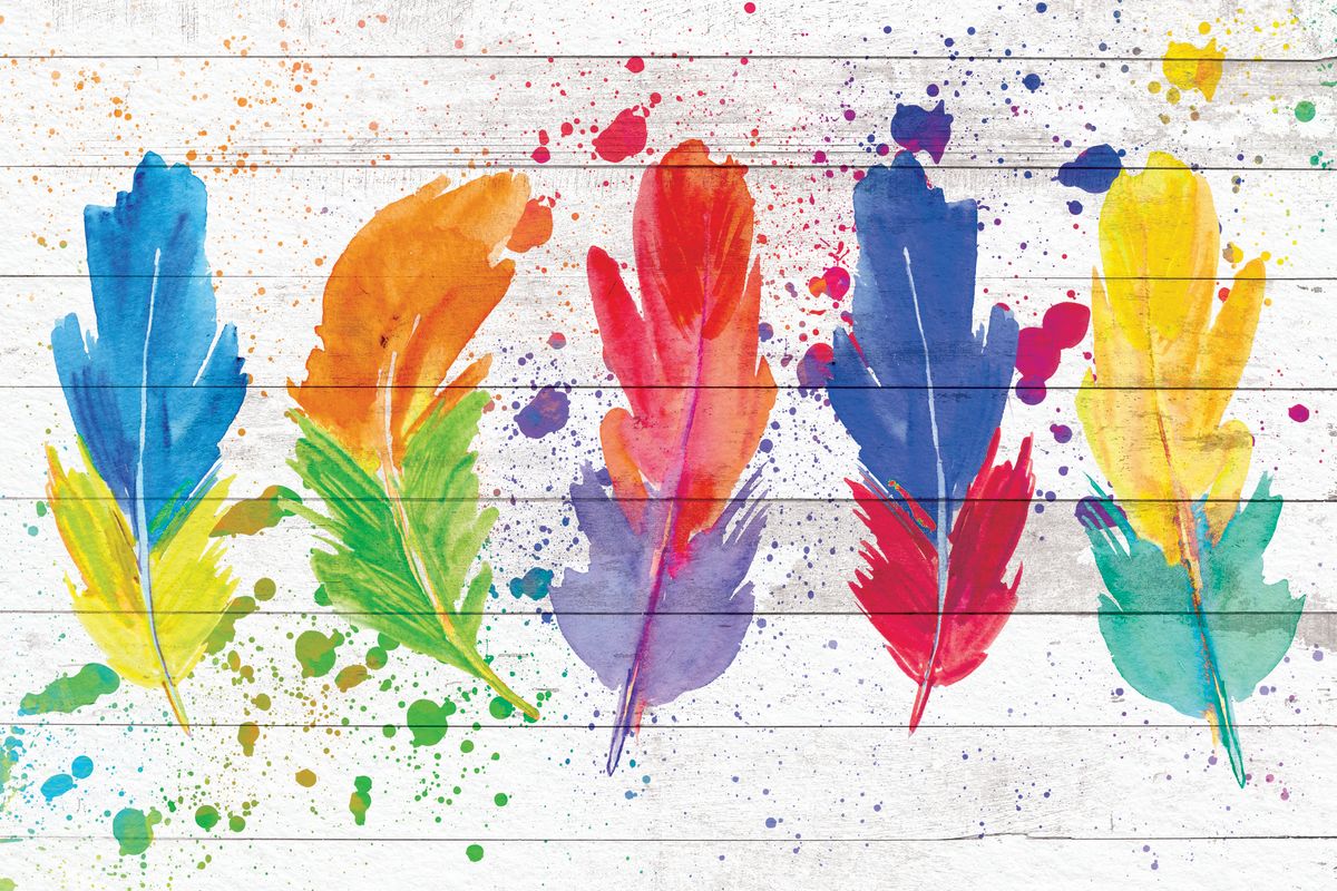Two Colored Paint Splatter Feathers