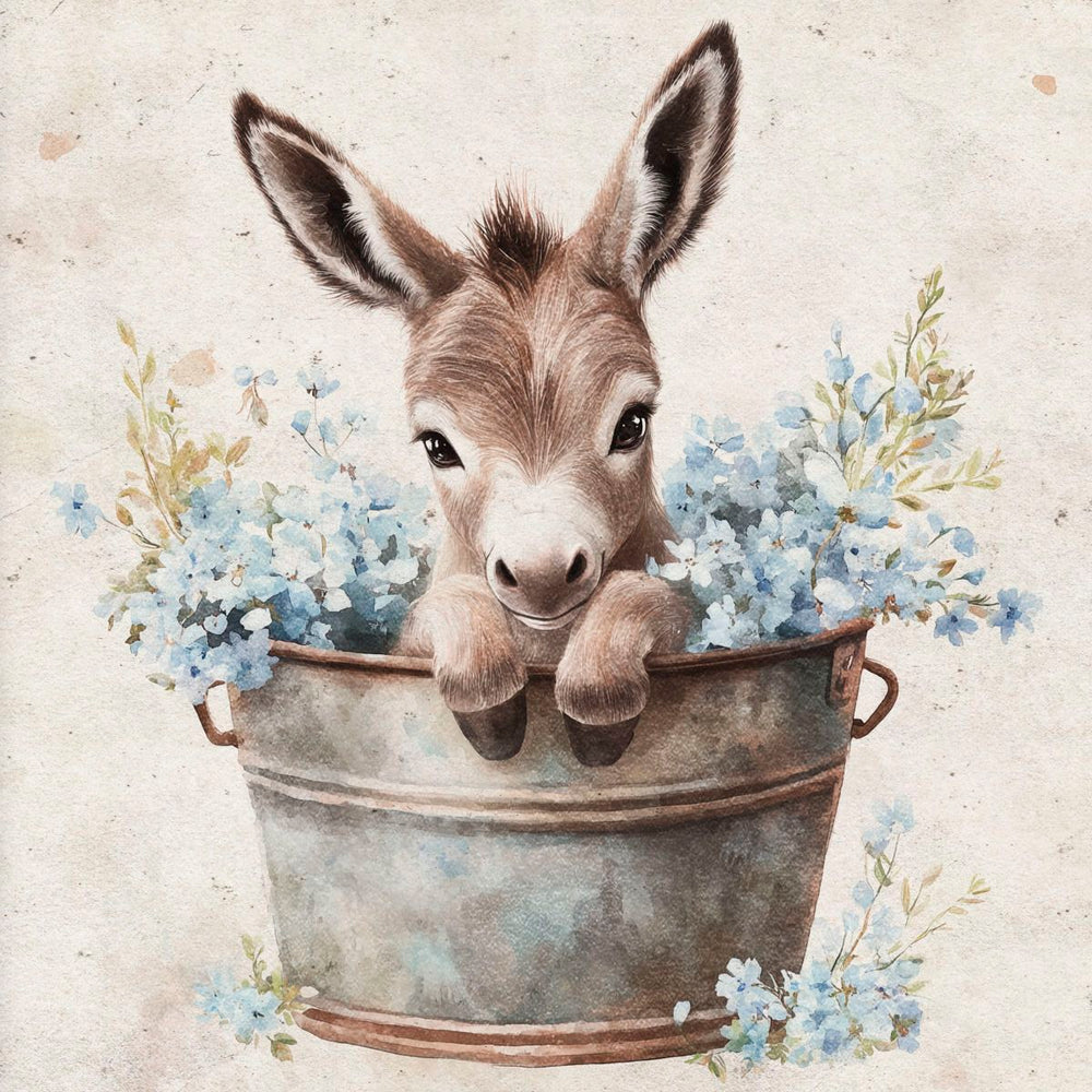 Baby Donkey In A Flower Bucket II