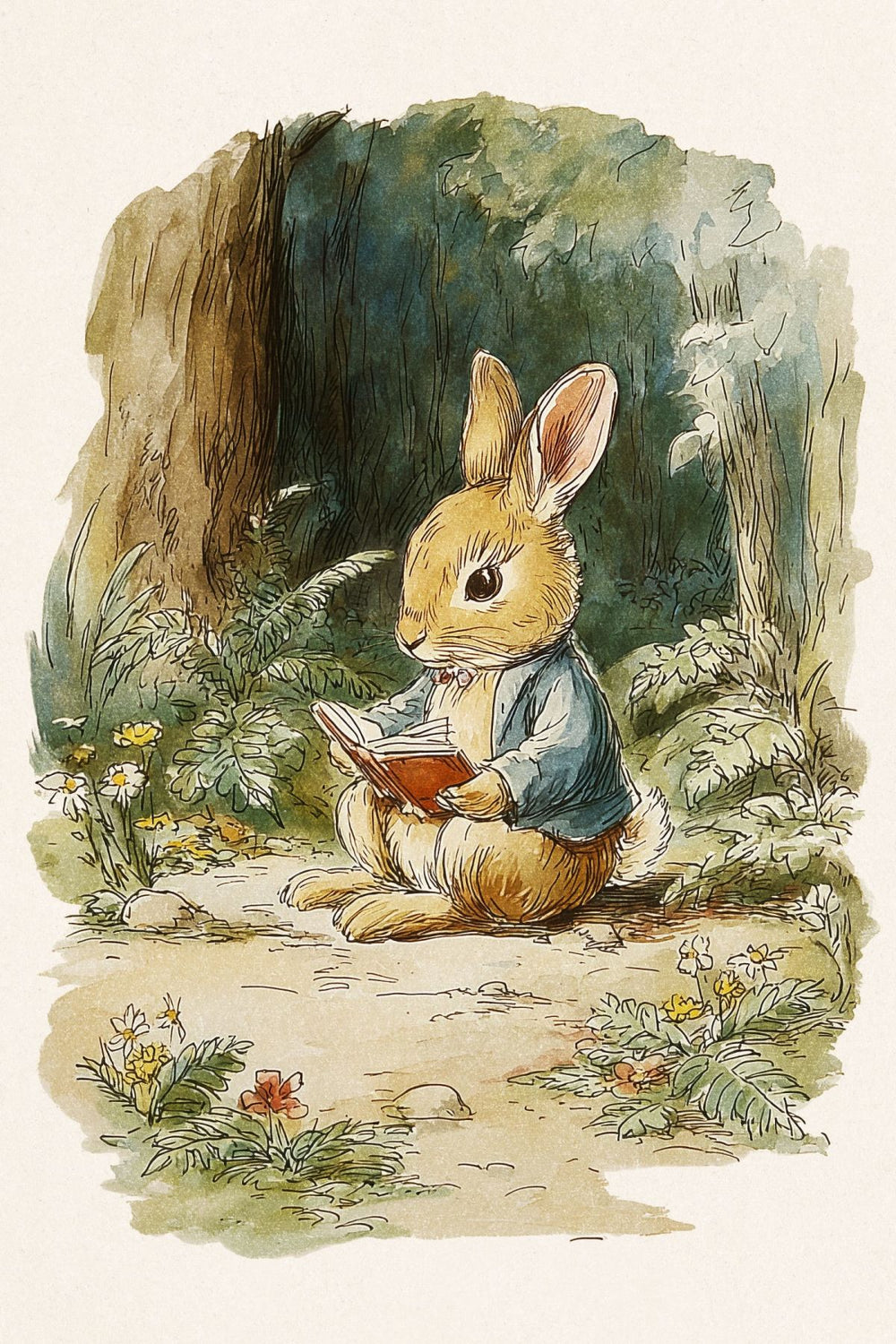 Rabbit Reading in the Woods