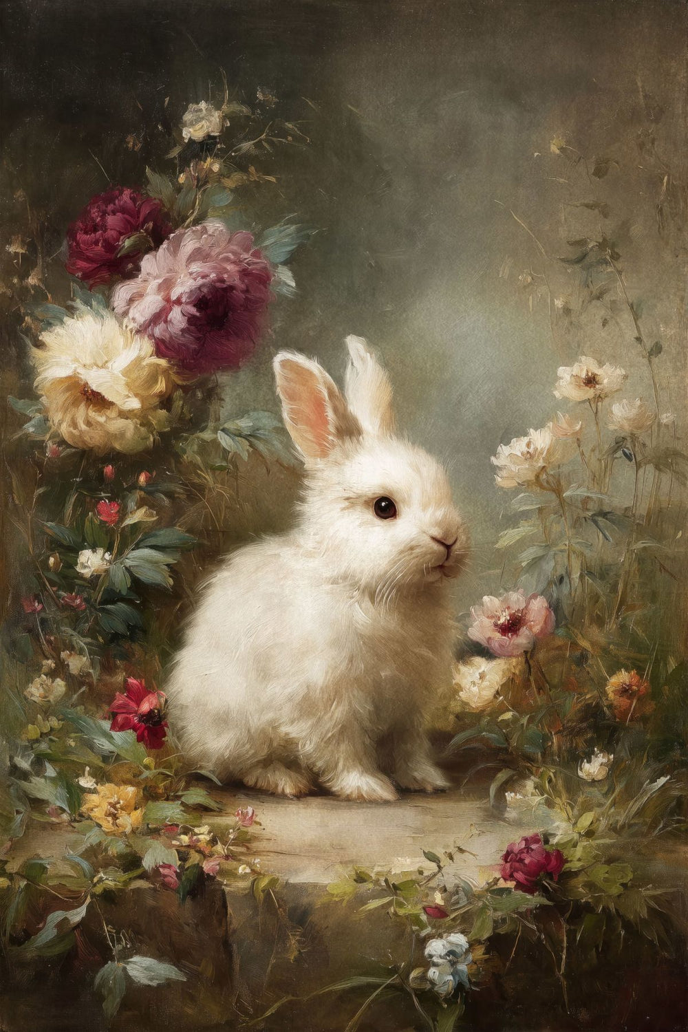 White Rabbit with Peonies