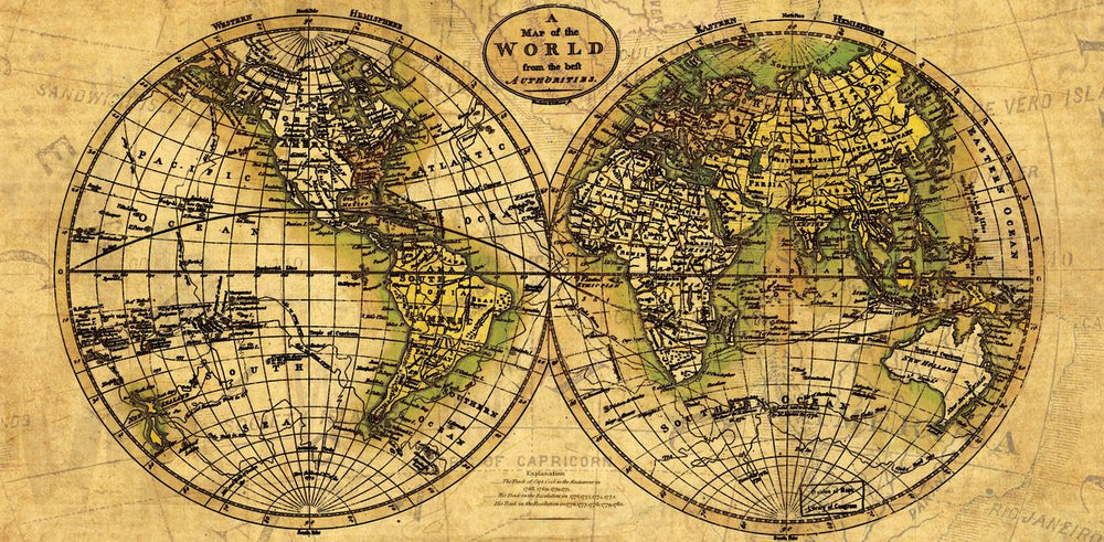Earth's Hemispheres Vintage Map