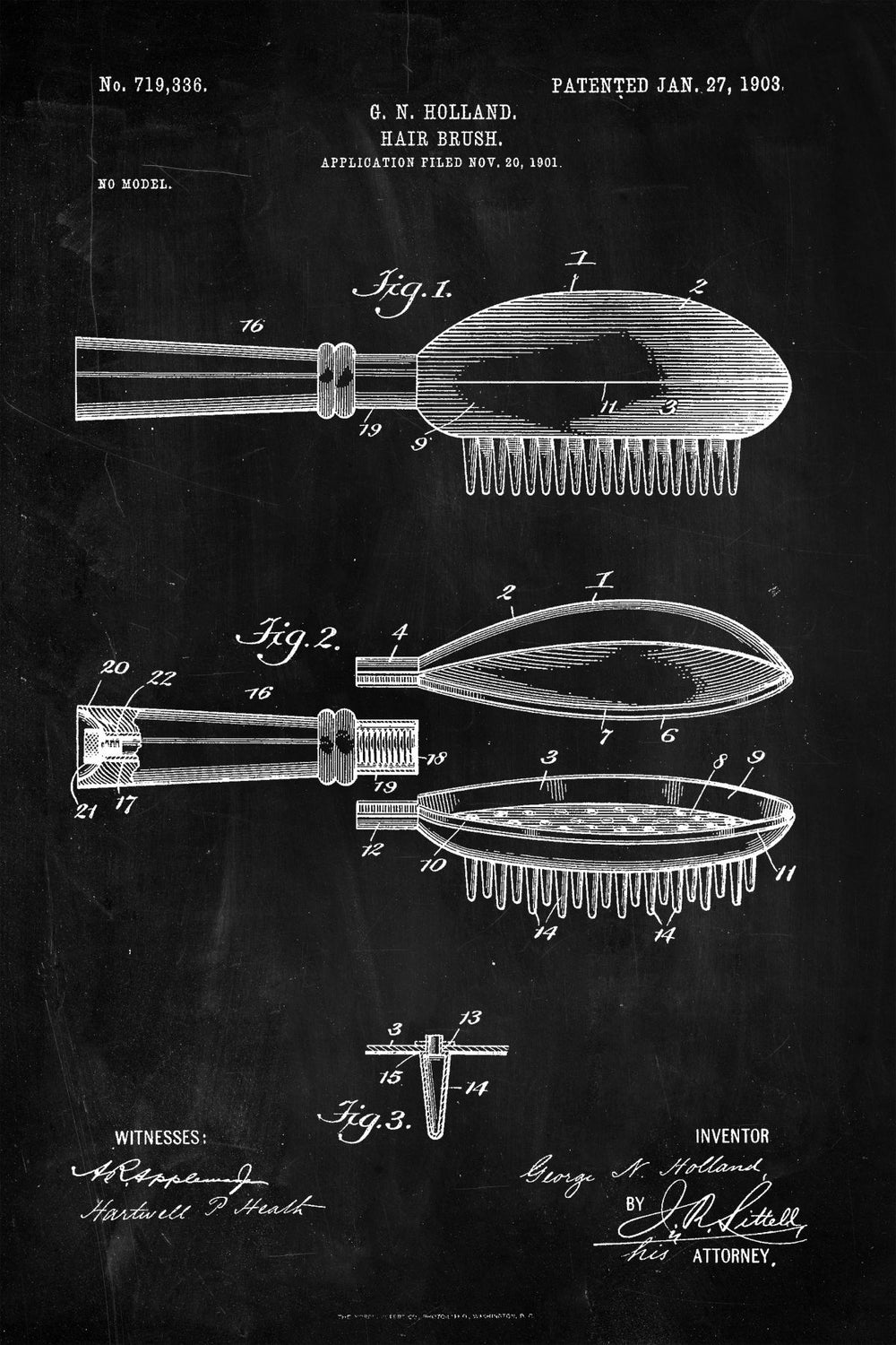 Hair Brush 1903 BW Patent
