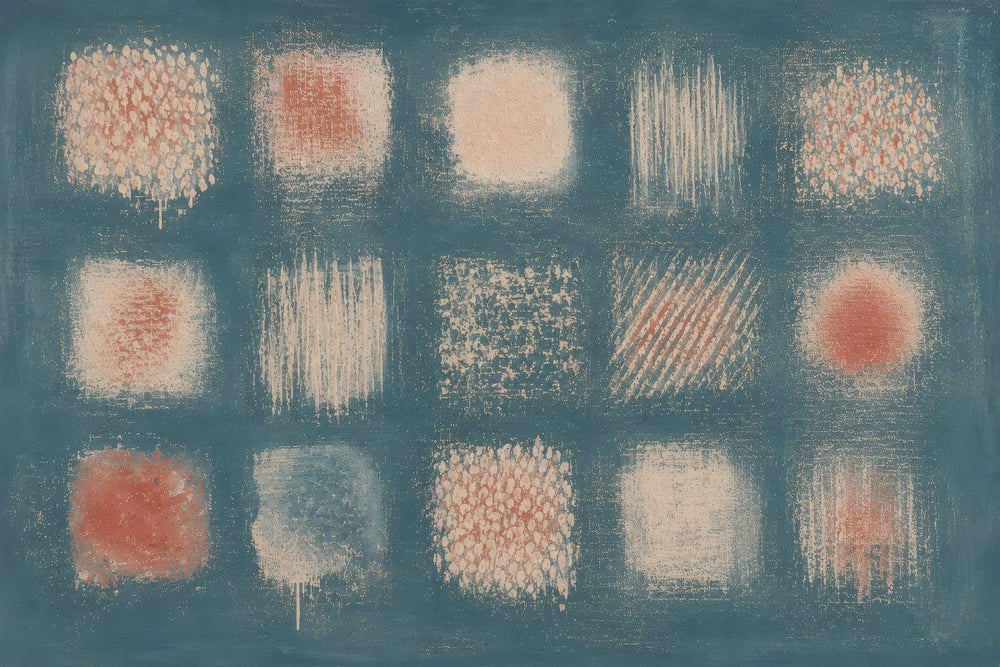 Textured Grid Sampler in Teal and Coral