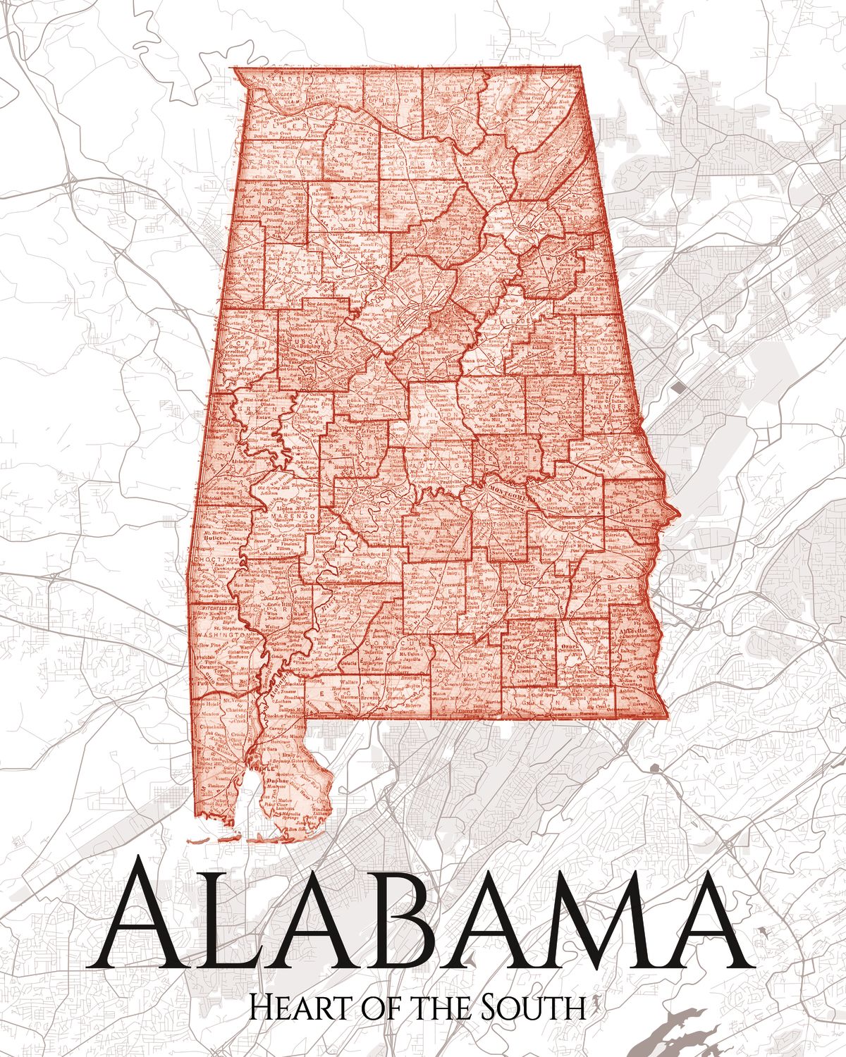 Heart Of The South Alabama State Map