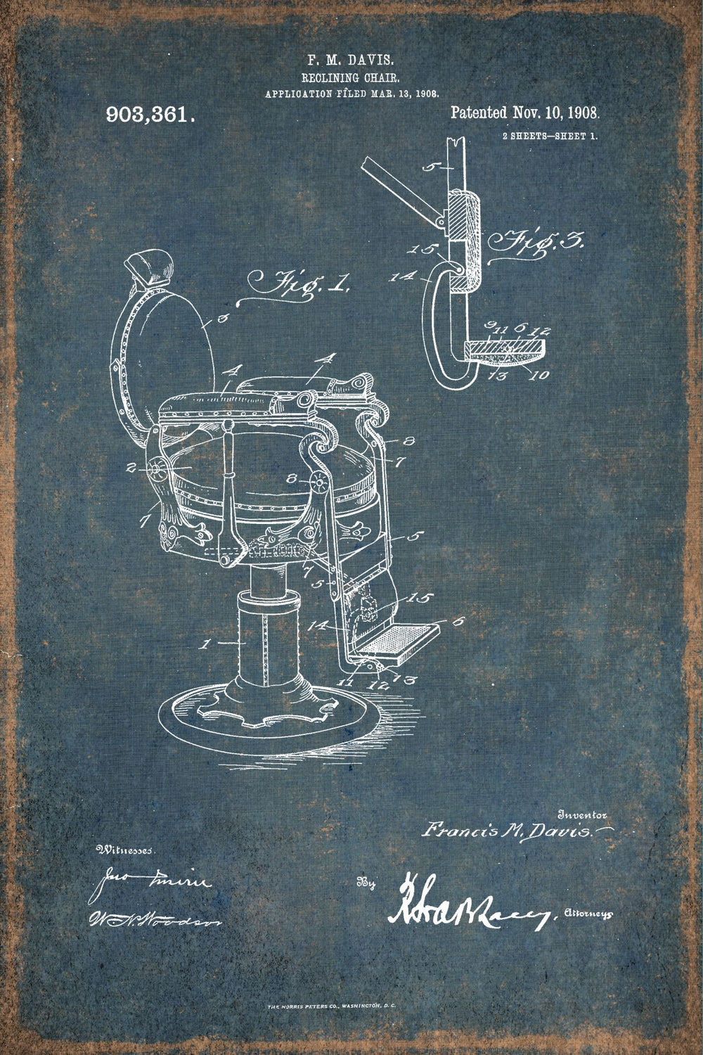 Barber's Reclining Chair Blue Patent