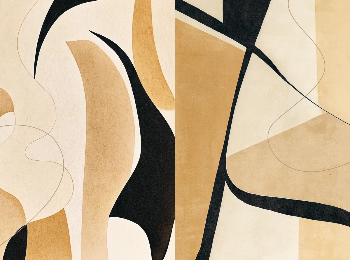 Beige Abstract Shapes Diptych