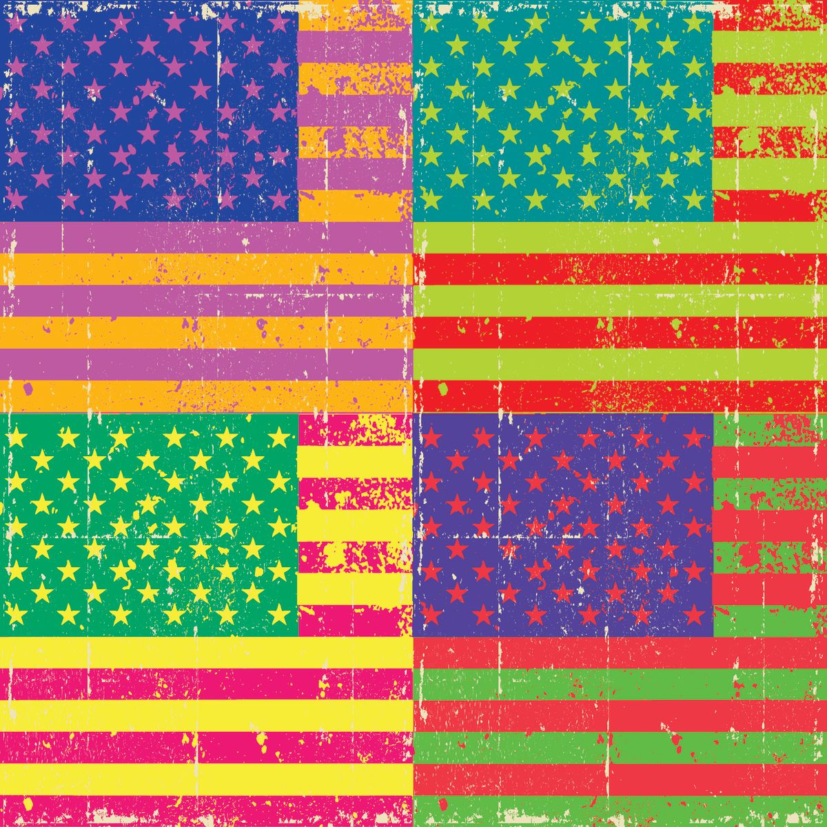 Grunge Technicolor USA Flags
