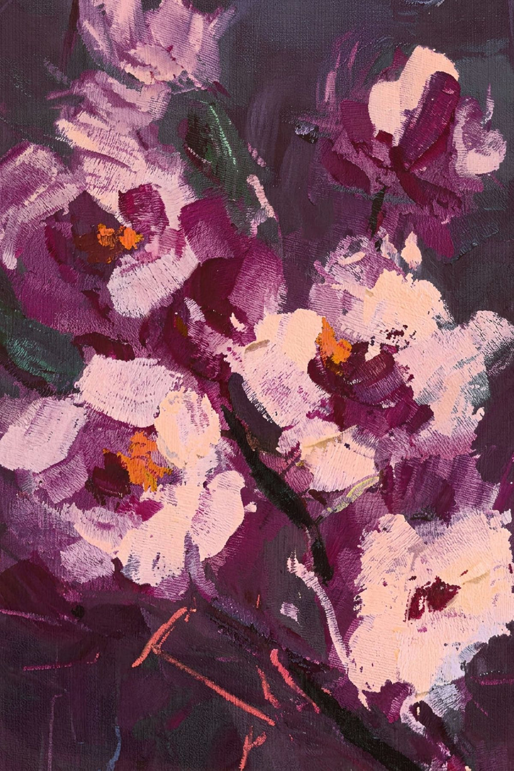 Purple Roses on Dark Expressionist Background