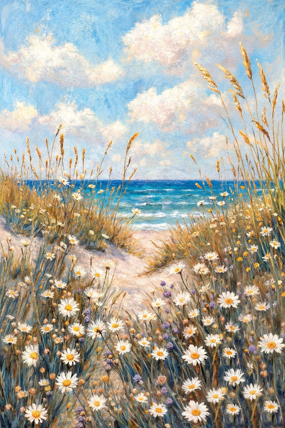 Daisy Meadow on Beach Dunes Painting