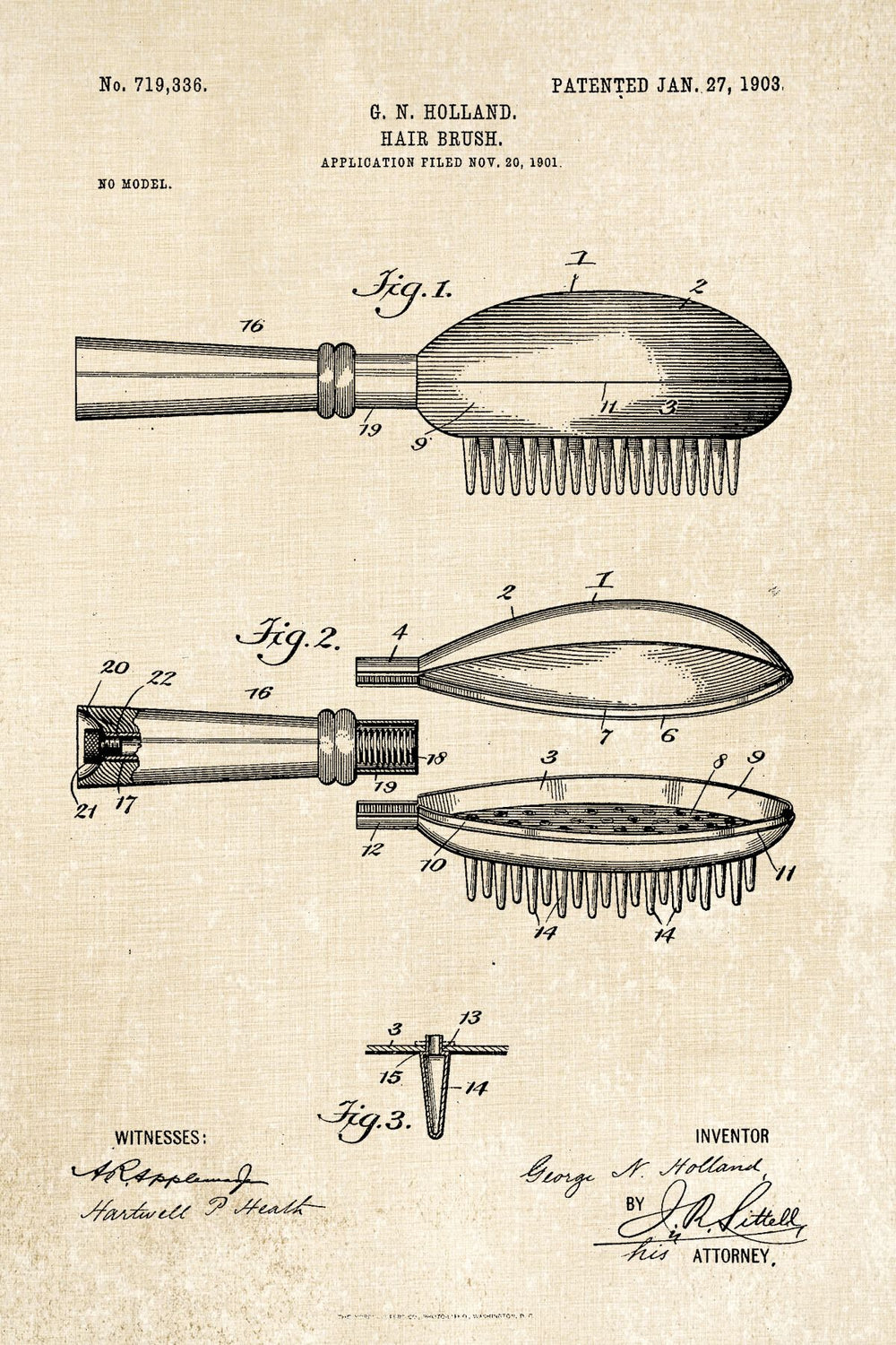 Hair Brush 1903 Vintage Patent