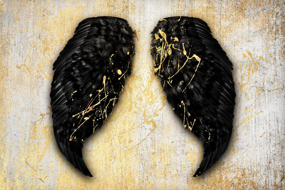Gold Splatter Black Angel Wings