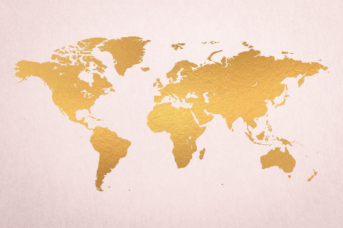 Gold On Pink World Map