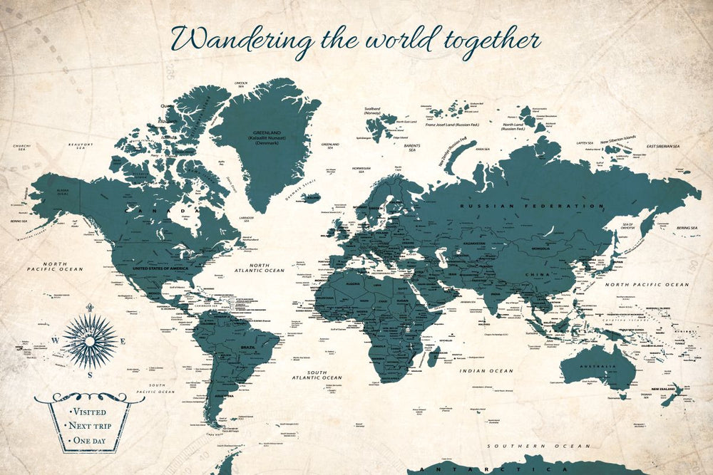 Wandering Together IV Push Pin World Map