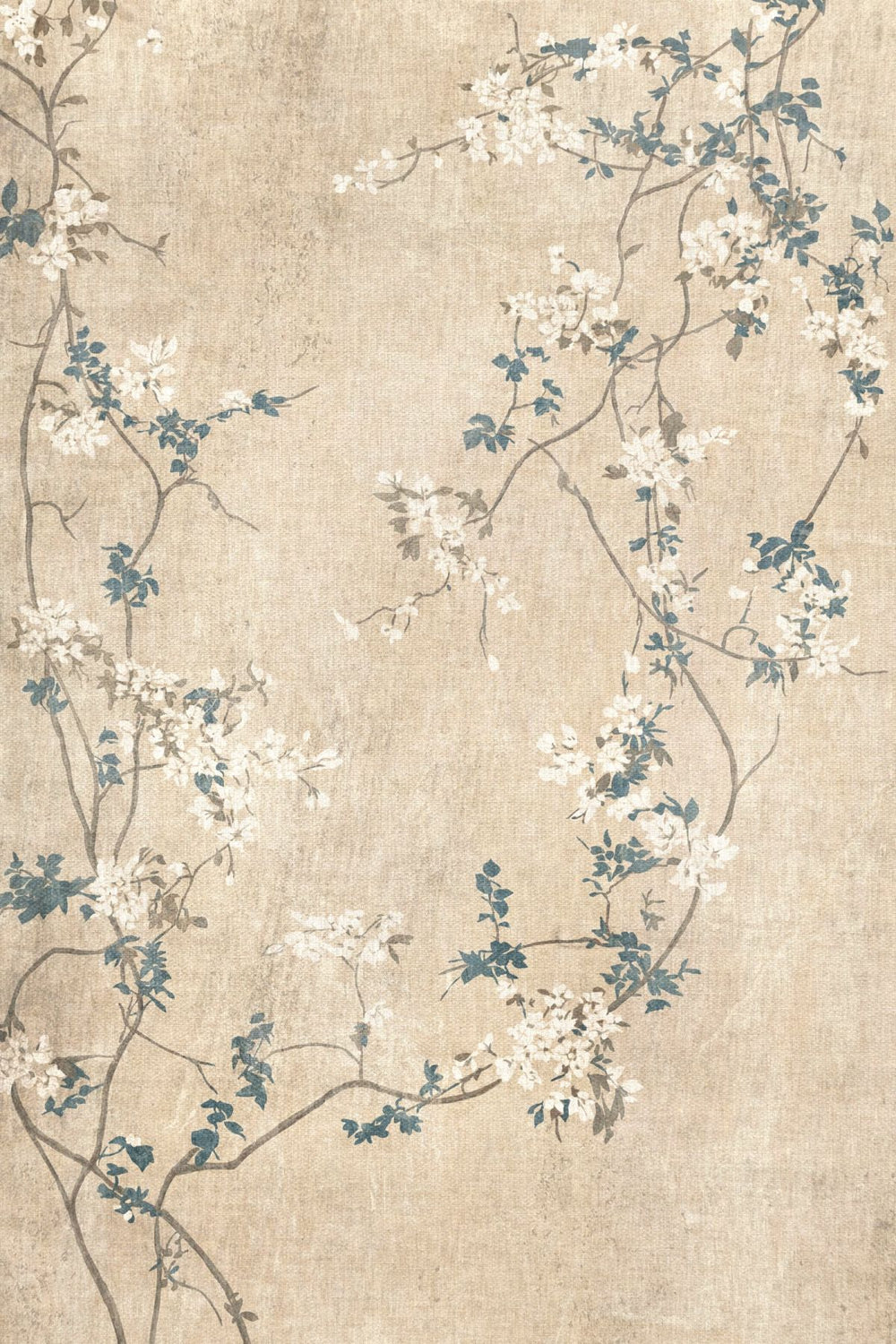 Cherry Blossom Branches on Linen Textured Background