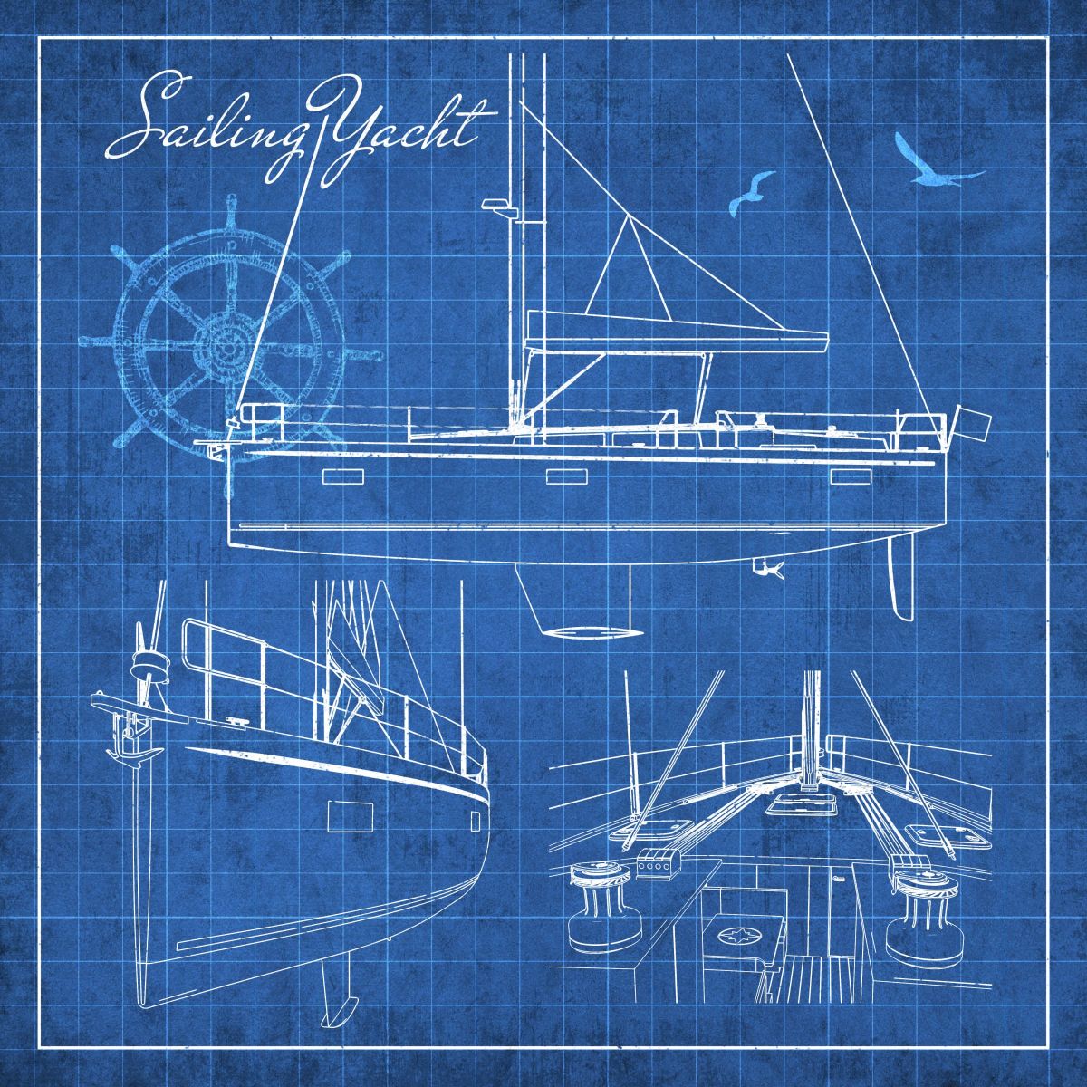 Sailing Yacht Blueprint Wall Art