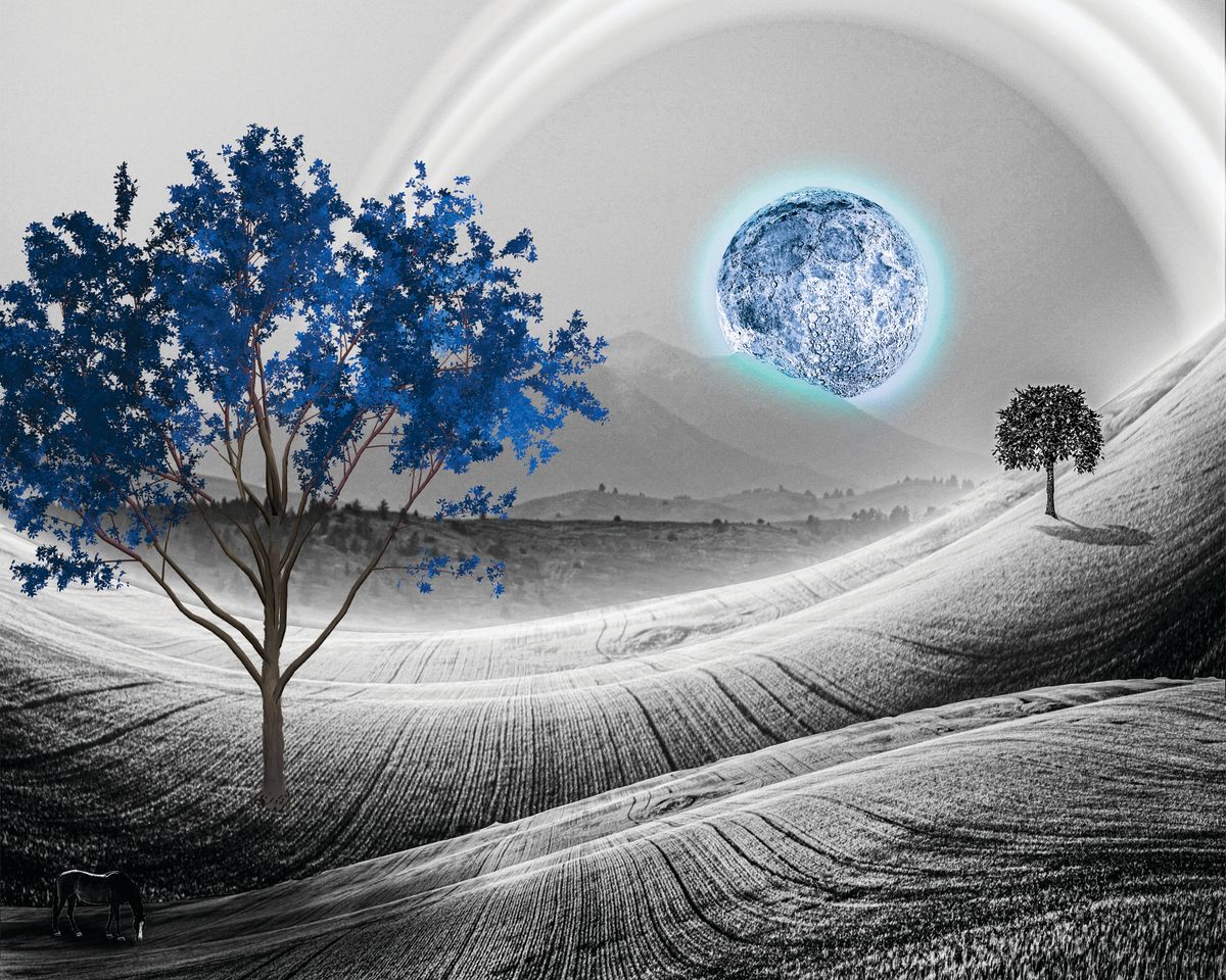 Blue Tree And Moon Landscape Pop