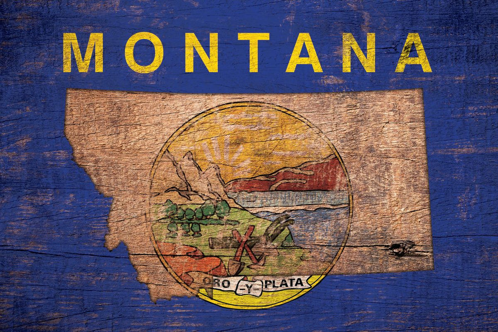 State Map Over Montana Flag