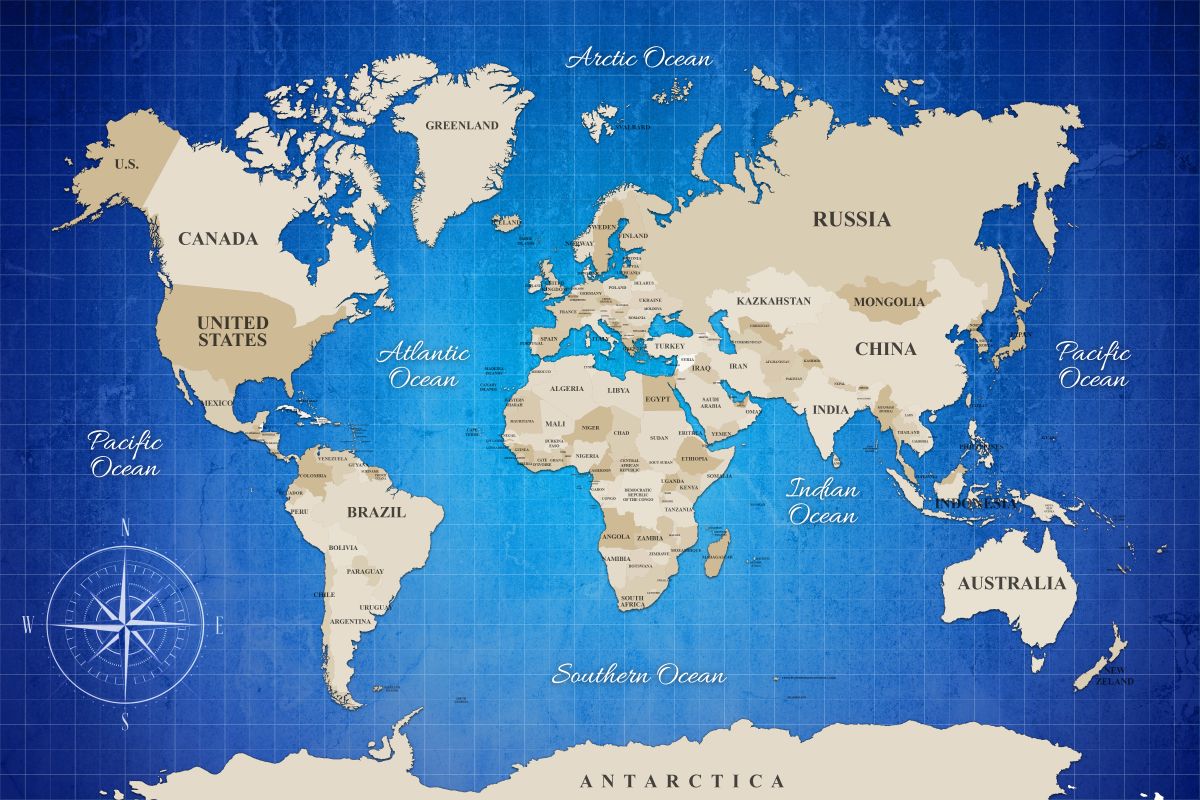 Beige Longitude World Map