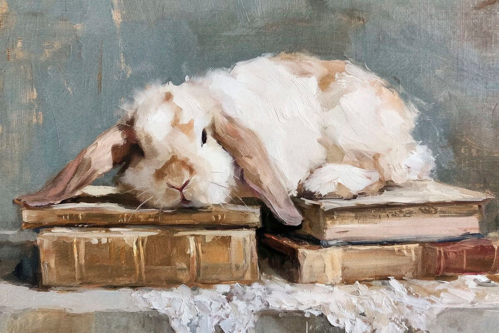 Bunny Napping on Vintage Books