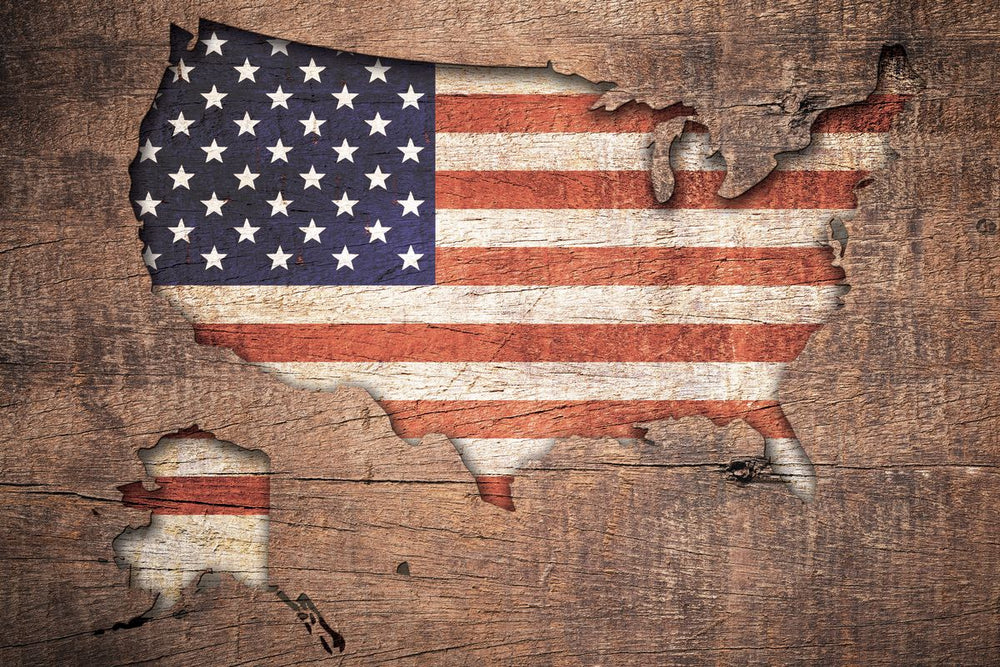Wooden Flag USA Map