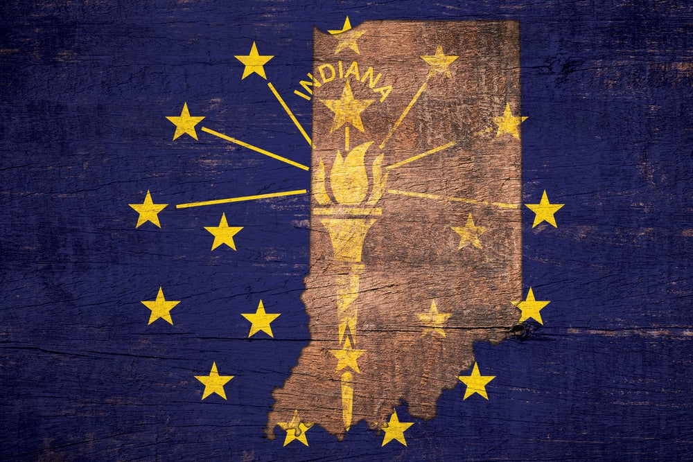 State Map Over Indiana Flag