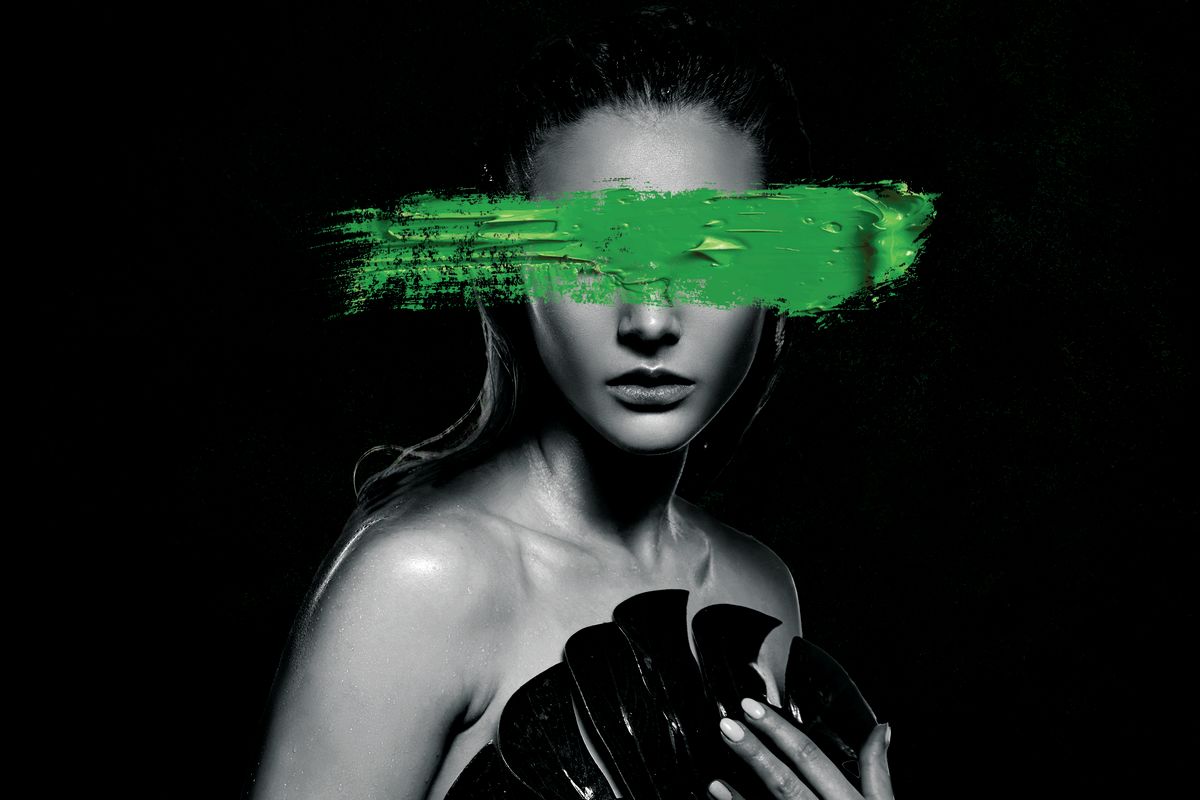 Sleek Girl Green Paint Stroke Portrait